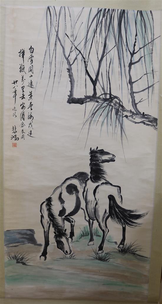 Two Chinese scrolls of horses